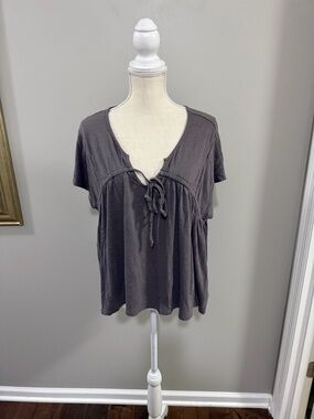 Lucky Brand purple gray short sleeve tie-front top